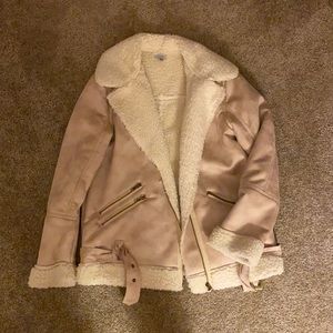 Suede aviator jacket with belt